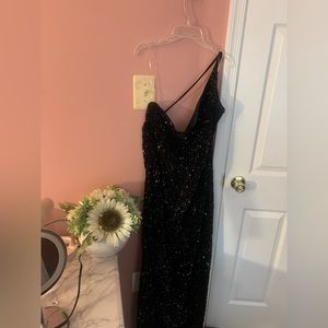 Black Sequin one shoulder maxi dress from Fashion Nova